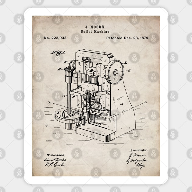 Bullet Machine Patent - Gun Enthusiast Firearms Shop Art - Antique Sticker by patentpress